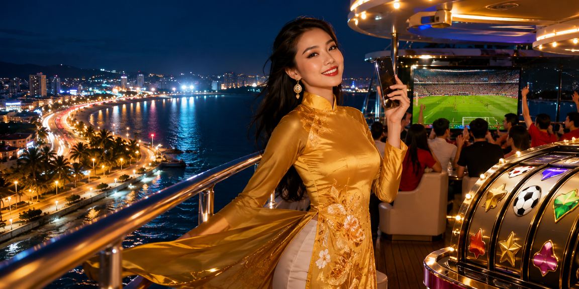 Người chơi slot game tại Phan Thiết trong trang phục áo dài truyền thống